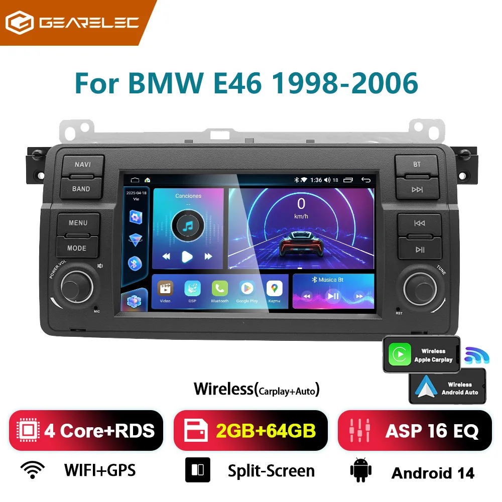 Android 14 Autoradio voor BMW E46 1998-2006 7 ''Autoradio Carplay Android Auto Bluetooth GPS FM WiFi Auto Multimedia Speler