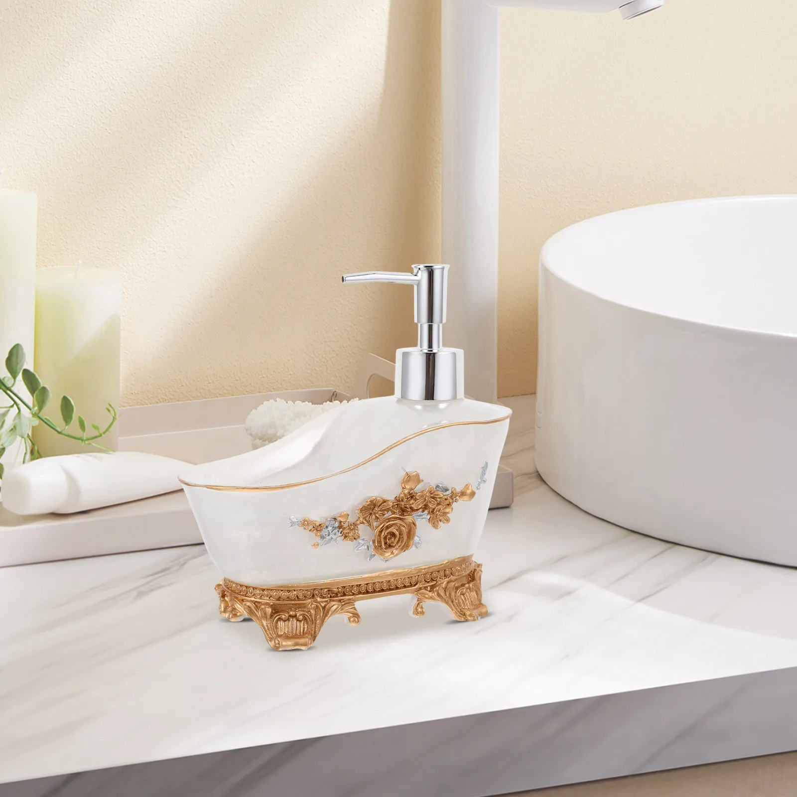 

Bath Tub Shaped Lotion Bottle Resin Material Soap Holder Shower Gel Container Refillable Pump Dispenser Shampoo Conditioner Body