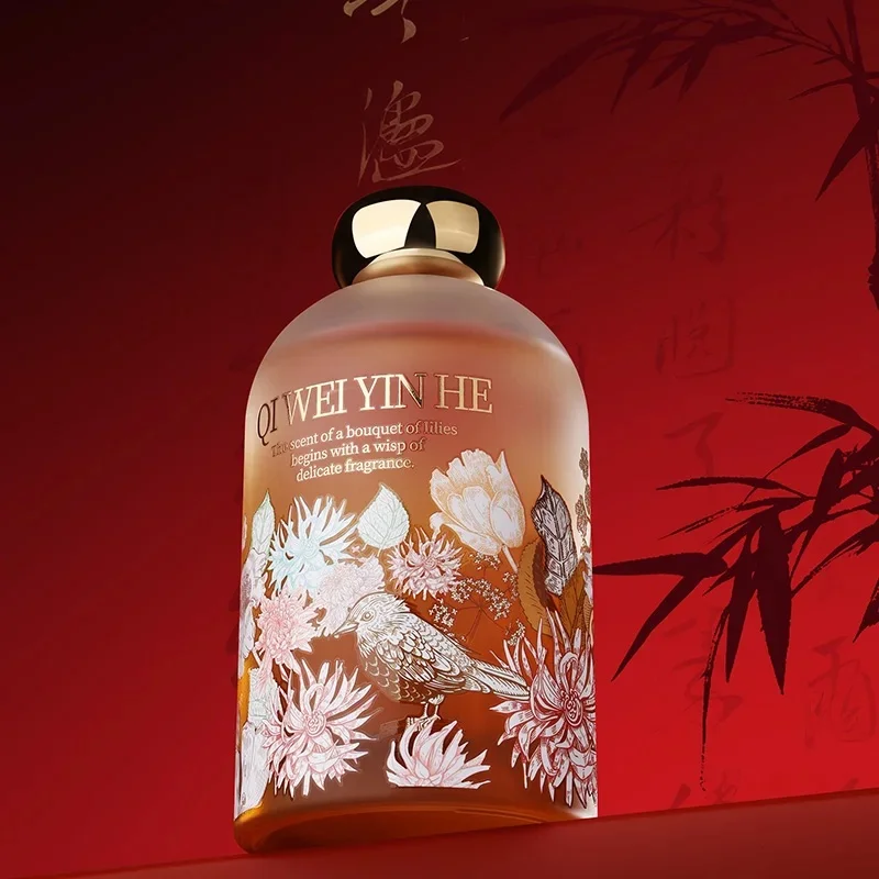 Vintage Floral Bird 200ml Matte Glass Reed Diffuser Long Lasting Aromatherapy Air Freshener with Luxury Gift Box for Home Hotel