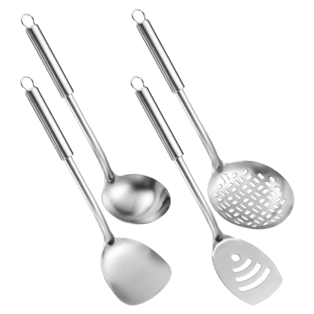 

1 Set Of Stainless Steel Cooking Utensils Set Kitchen Gadget For Soup Slotted Spoon Reusable Utensil Tools Home Cooking Use
