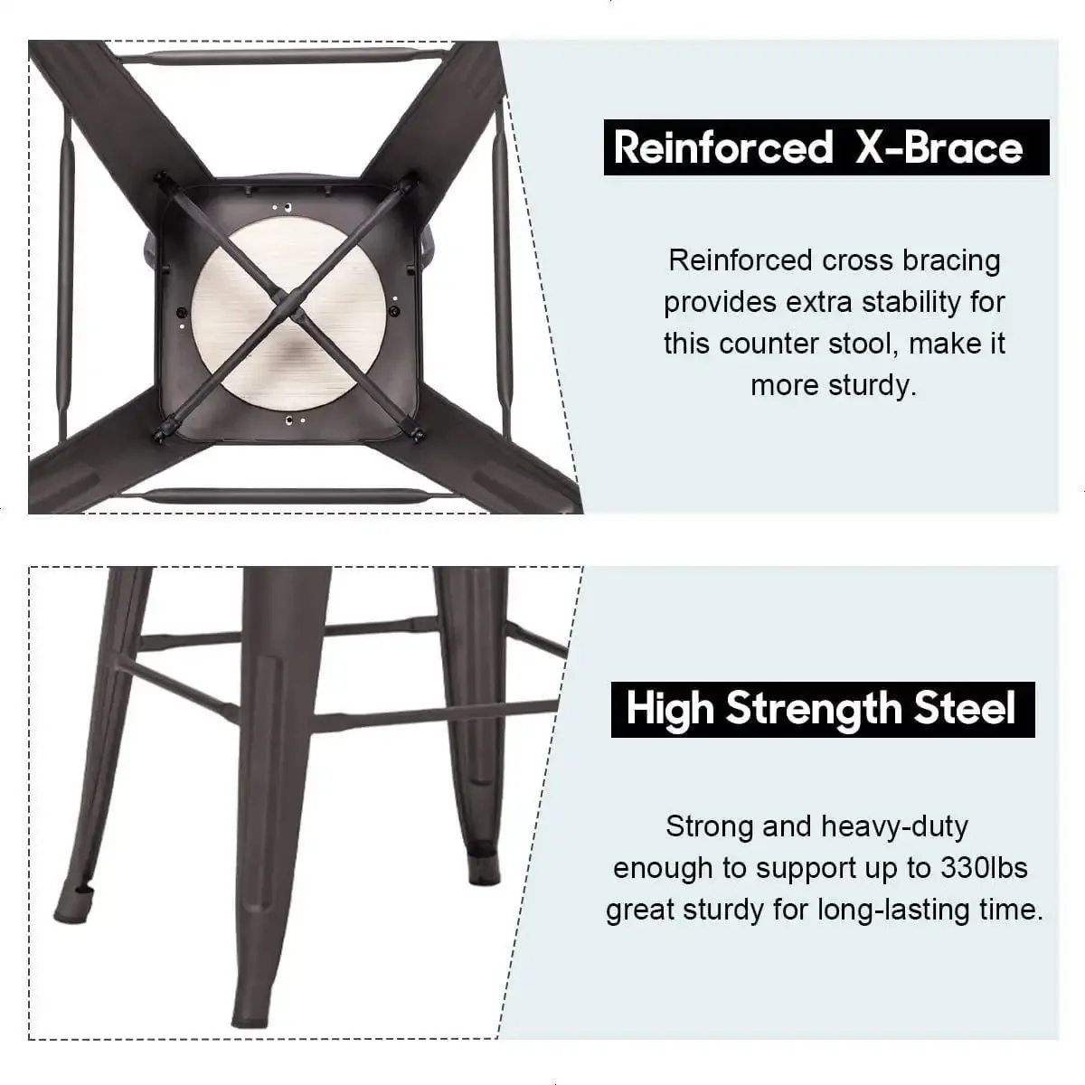 Kursi Bar Logam 24" Set 4 Bangku Tinggi Counter dengan Gunmetal Punggung Rendah Atas Kayu
