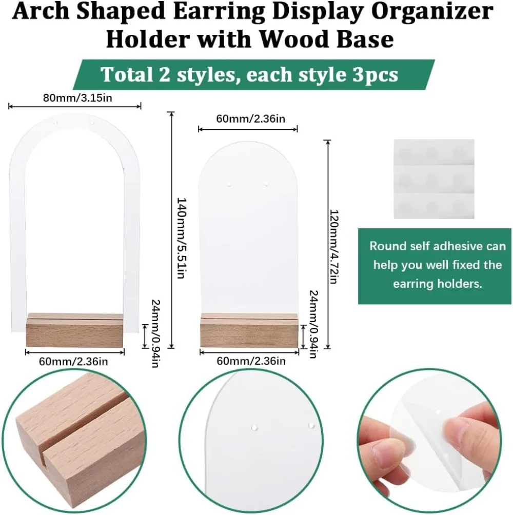 6 مجموعات من حامل القرط الأكريليك حامل القرط الأكريليك حامل عرض القرط الأكريليك حامل مجوهرات حامل الأكريليك حلق شفاف مجوف