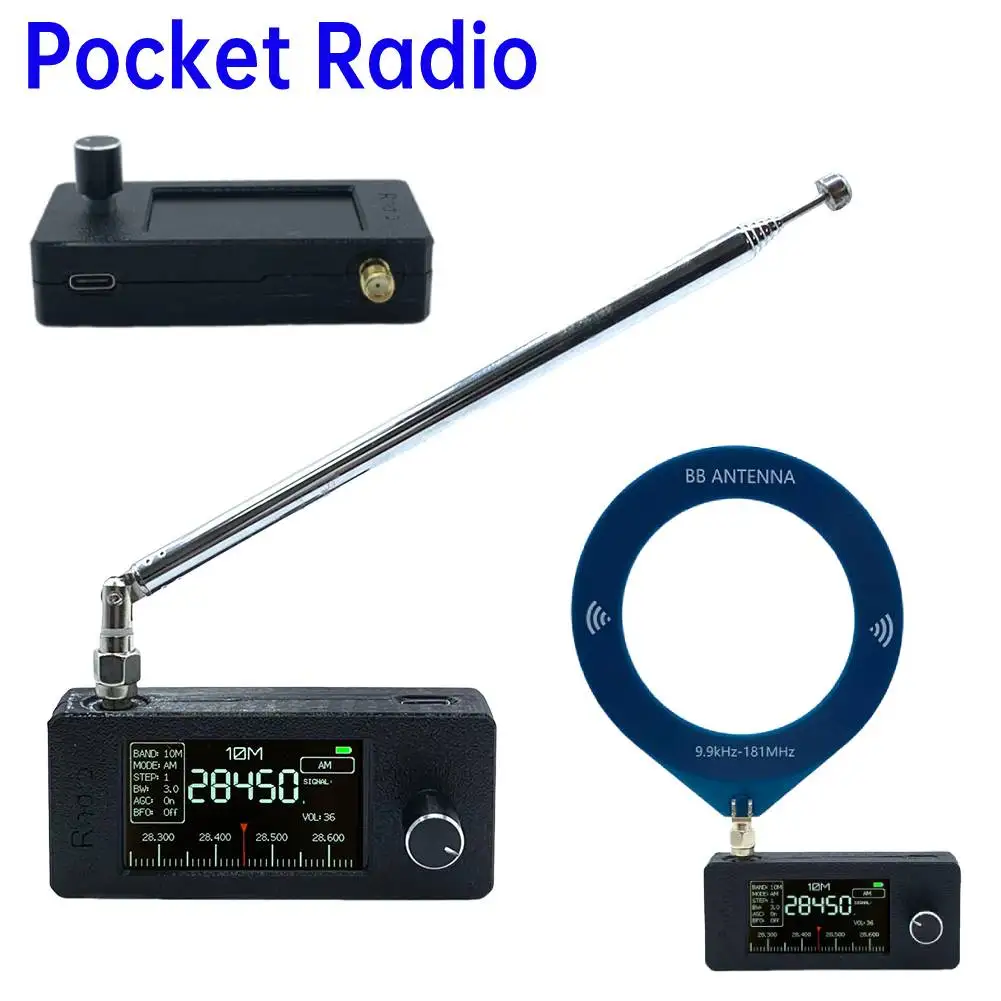 SI4732 0.5-108mhz Portable Radio 1.9inch IPS Screen Pocket Mini Radio with Telescopic Antenna FM/AM Radio HF SW MW VHF Radio