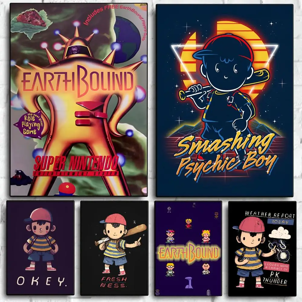 Classic Gaming Hot E-EarthBound Poster Self Adhesive Wall Art Decor for Bedroom Living Room Office Home Decor Gift