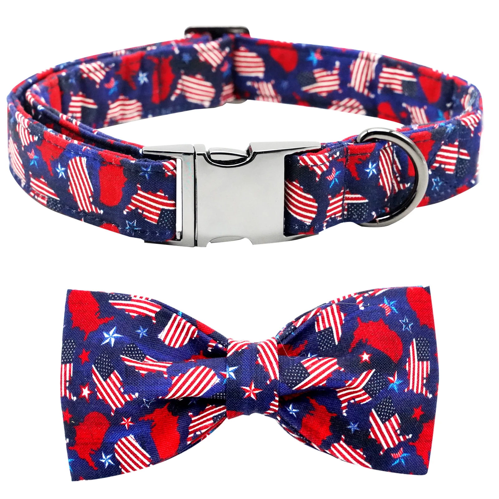 Elegant little tail 4 of July Independence Day American Flag Dog Bow Collar Boy Pet Collar Bowtie Duarble Dog Collars