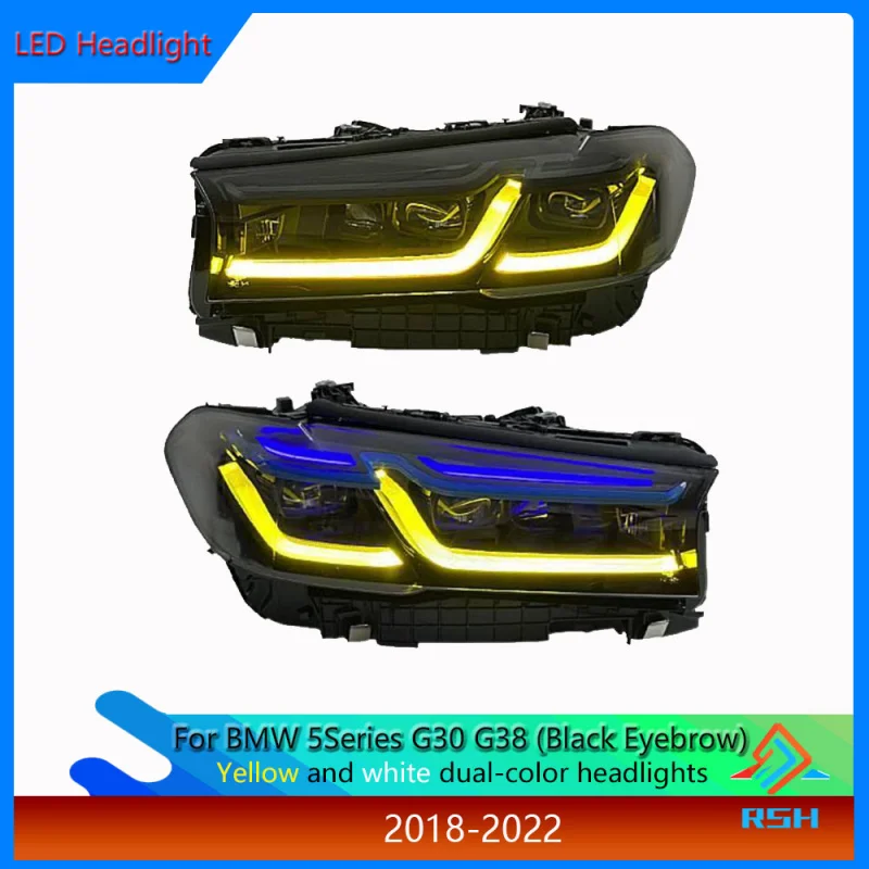 

Car Head Light For BMW 5 Series G30 G38 M5 2018-2022 High-End Laser Dual-Color Headlight Black Eyebrow Black Eyebrow Assembly