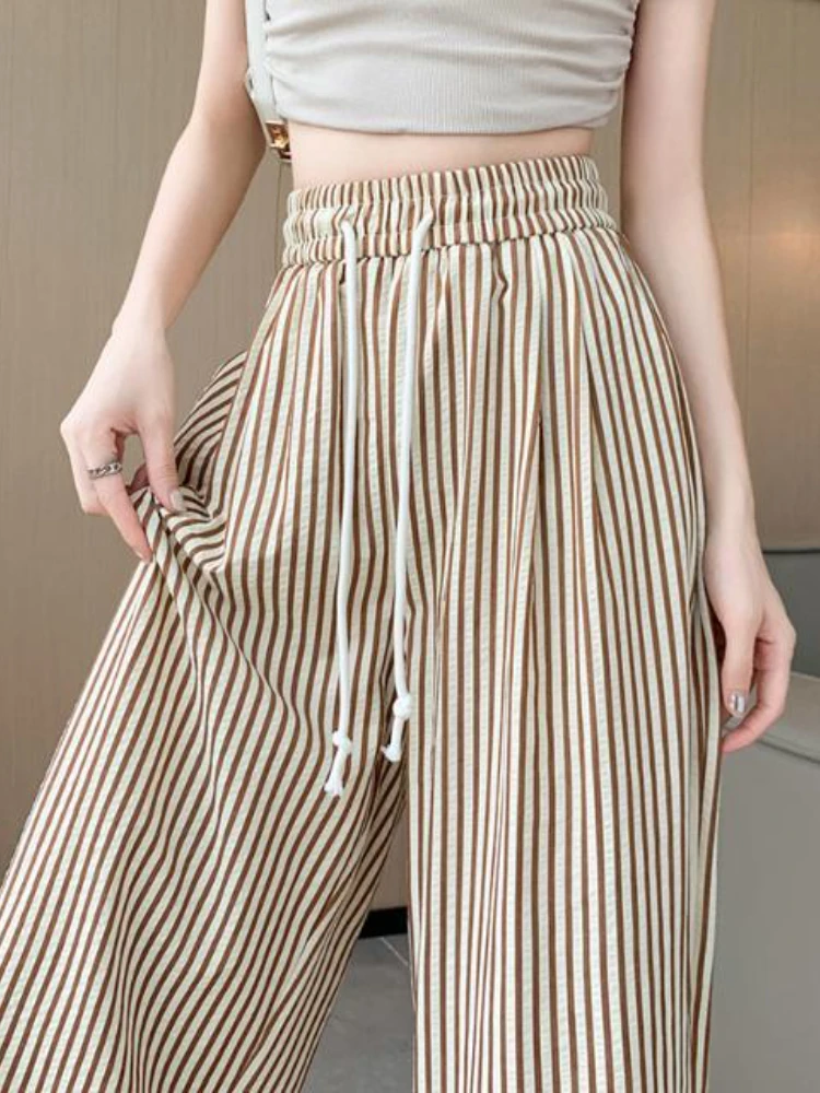 Casual Pants Women Classic Striped Daily Loose All-match Basic Korean Style Ladies Stylish Cozy Summer Trousers Simple Design