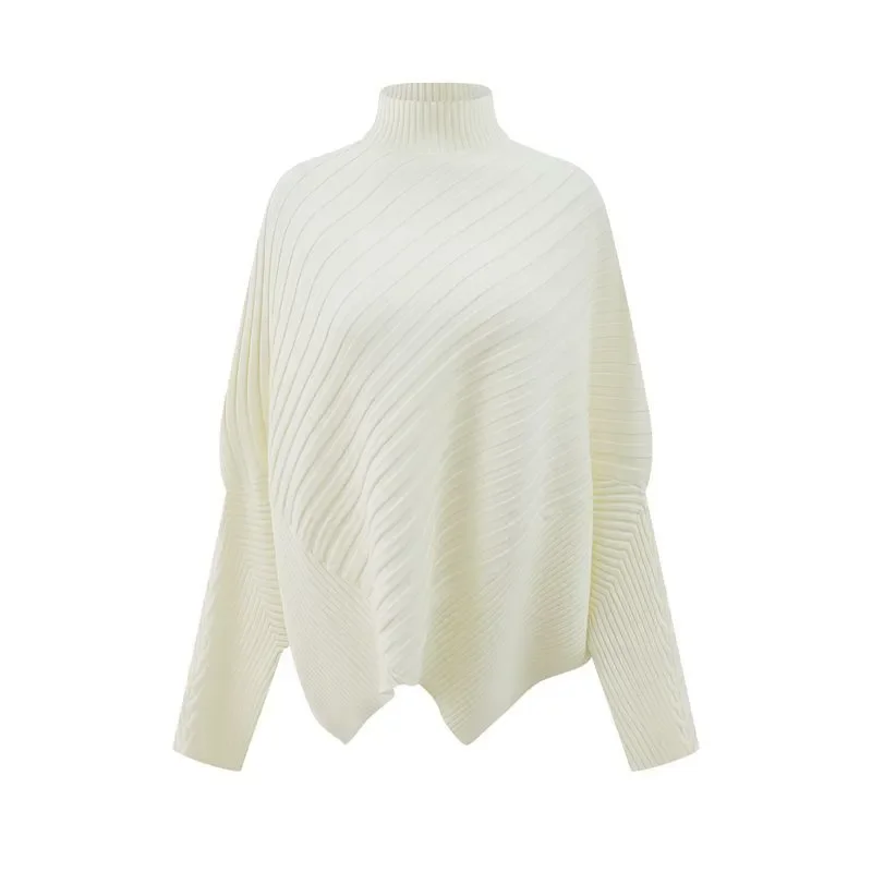 

Ladies New Bat Sleeve Irregular Simple Soft Sweater Cloak-Style Half turtle Neck Women Autumn And Winter Round Neck Sweater