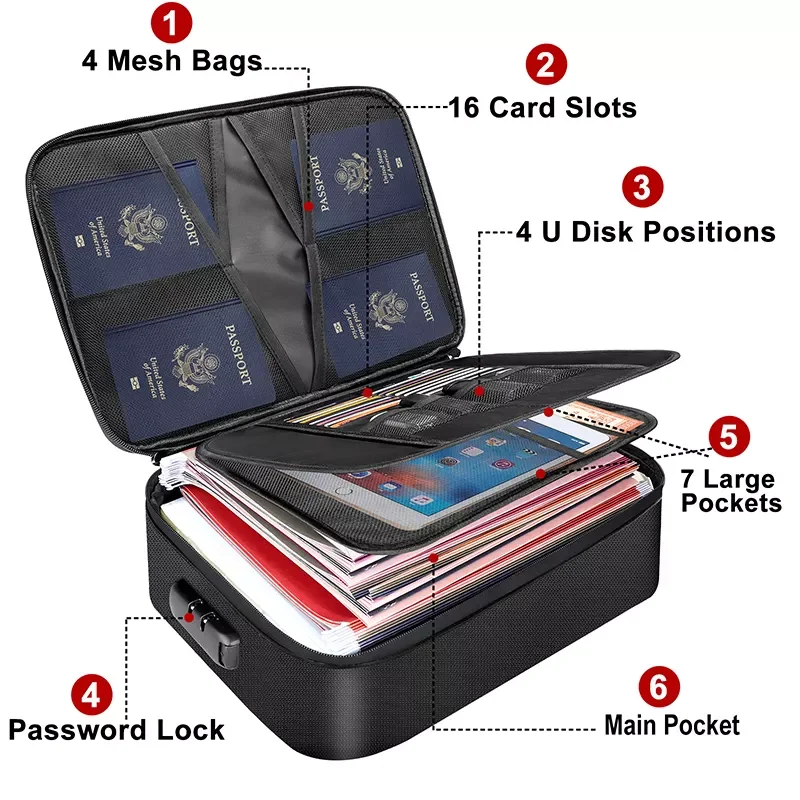 ENGPOW 2 in 1 Set Safety Fire Resistant Material Zipper Storage  Fireproof Cash Passport Legal Documents Storage Money File Bags