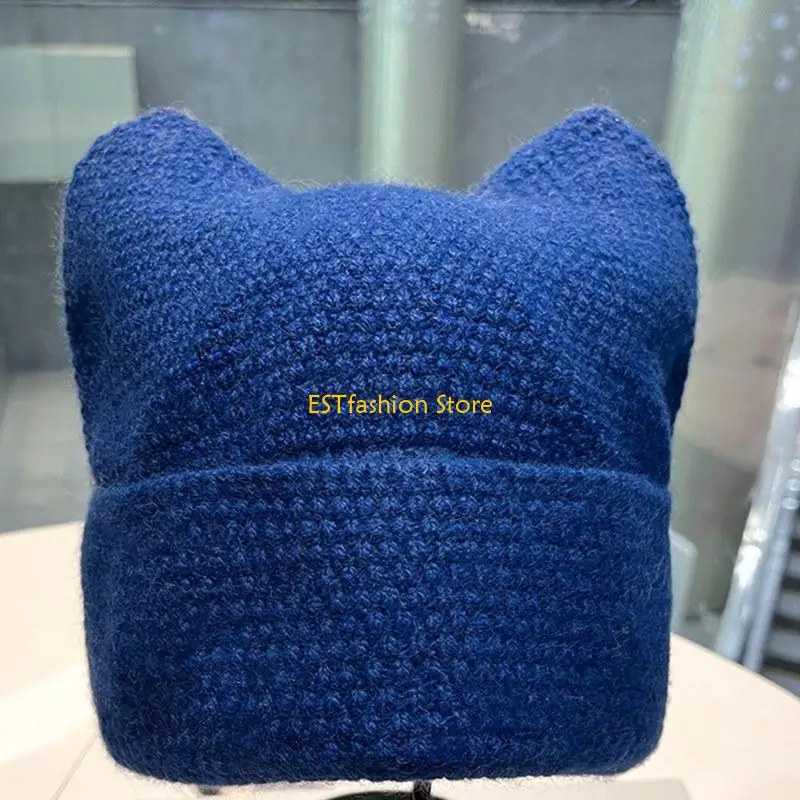 

Y5GC теплая зимняя вязаная шапка с кошачьими ушками, женская зимняя зимняя шапка, мягкая вязаная зимняя шапка для женщин, отдых