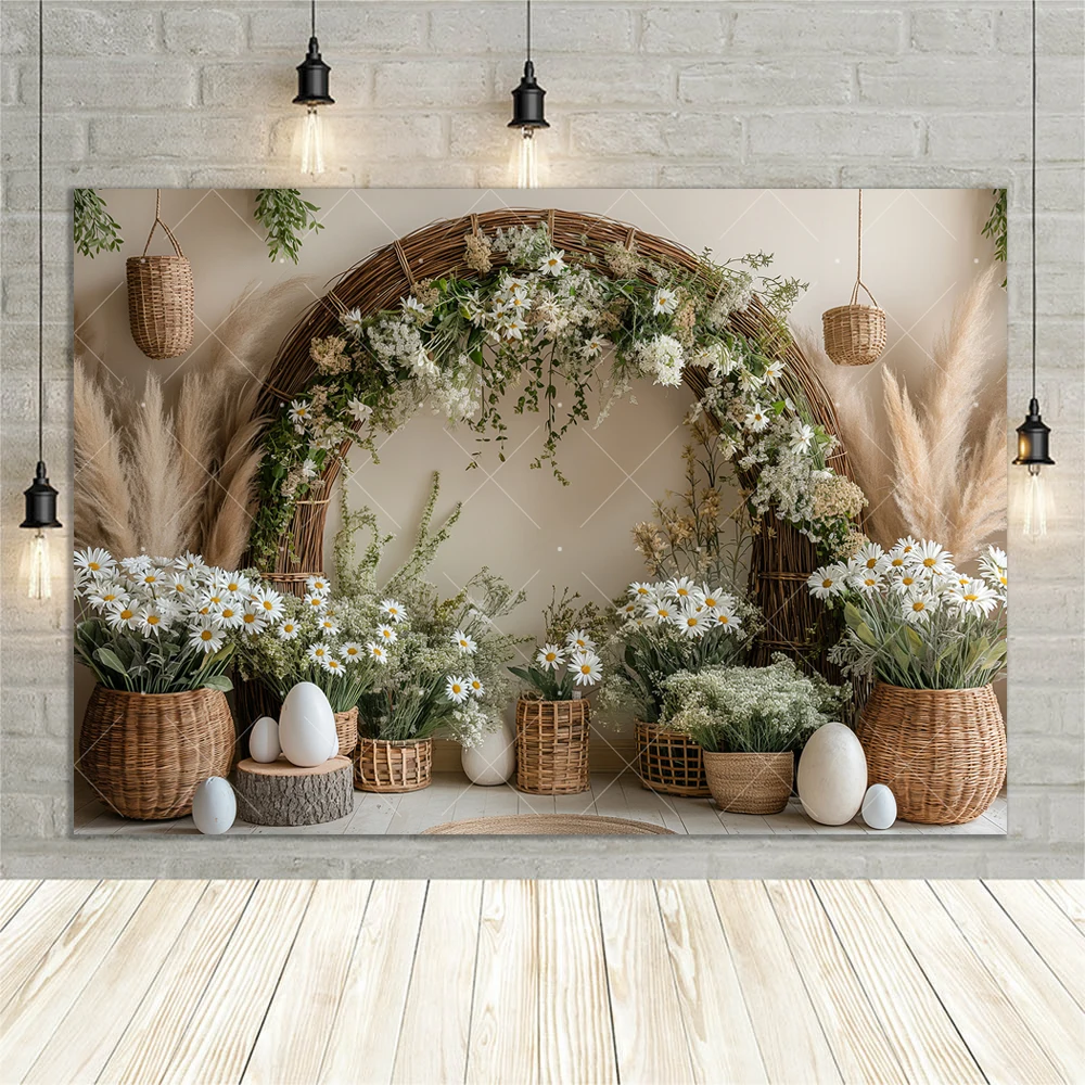 Spring Easter Bohemian Flower Arch Theme Customized Family Party Decoration Banner Provide Portrait Photography Props Background