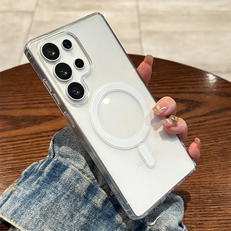 Magnetic Original Transparent Phone Case For Samsung Galaxy S25 S24 S23 S22 S21 Plus Ultra FE Edge Magsafe Clear Cover - náhled 3