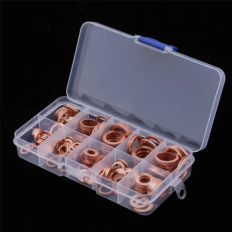 HITL 200 pièces rondelle en cuivre joint écrou boulon ensemble plat joint torique joint solide assortiment Kit voiture moteur huile joint bouchon