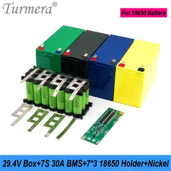 Turmera 29.4V 24V Battery Storage Box 18650 7S3P Holder 30A Balance BMS Welding Nickel Use in Electric Bike or Replace Lead-Acid