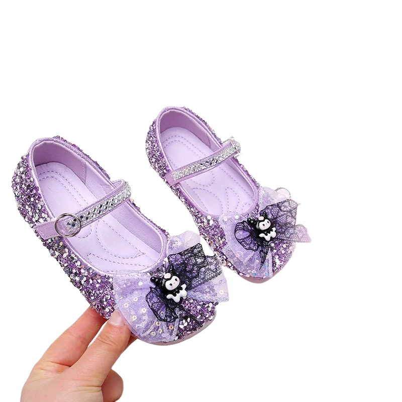 

Sanrio Kuromi Anime Girl Crystal Shoes Cinnamoroll Princess Shoes Leather Shoes Bow Single Shoes Summer 2025 New Popular Gift
