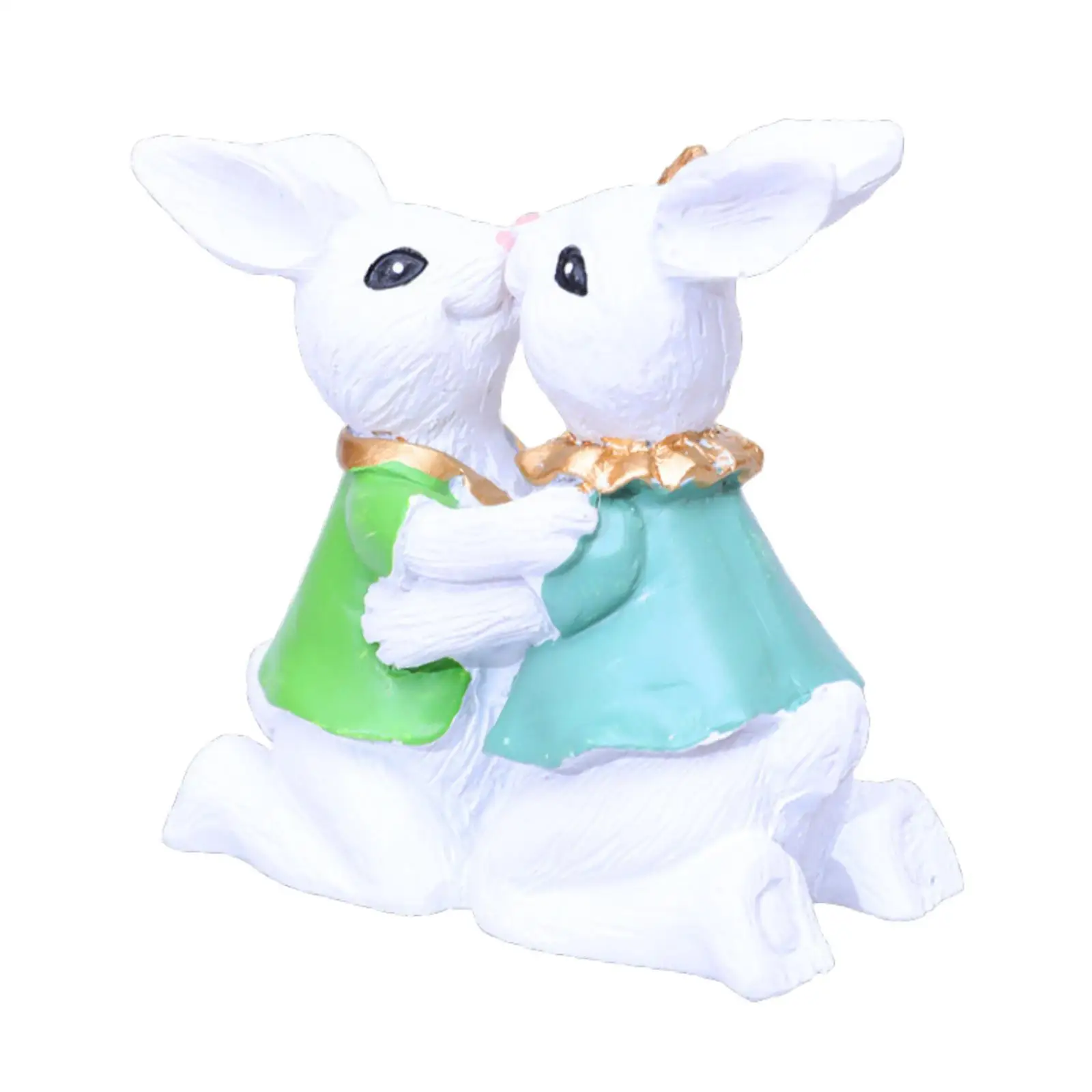 Easter Pastoral Rabbit Couple Statue Tabletop Ornament Handcrafted 8x3.5x7.5cm