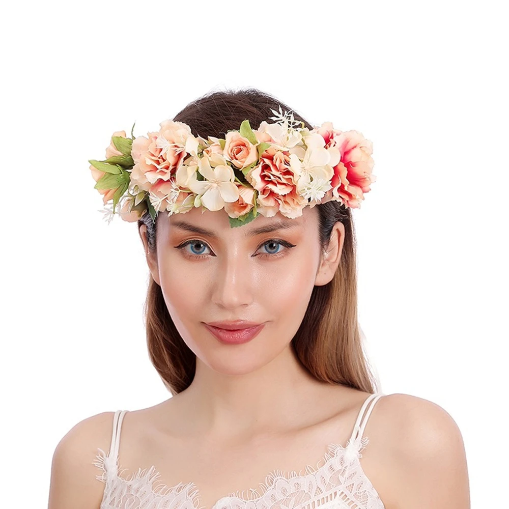 Boho Big Flower Headwear for Women Adjustable Imitation Cloth Flower Crown Sweet Wedding Garland Girl Hair Tiaras Diadema Flores