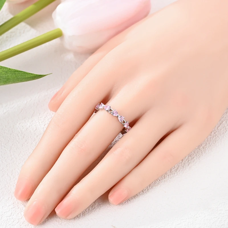 Original 925 Sterling Silver Double Heart with Ribbon Ring For Women Girls Jewelry Birthday Anniversary Gifts