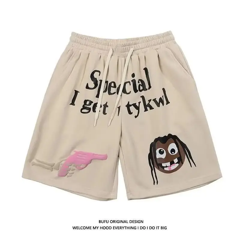 Summer Shorts Gun Element Print Women Man Knee Pants Harajuku female Loose High Waist Five Point Pants Cartoon y2k Man Shorts