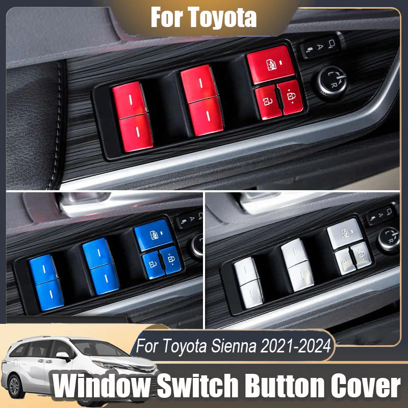 

For Toyota Sienna 2021 2022 2023 2024 Aluminum alloy Power Window Control Panel Button Decals Switch Button Instruction Sticker