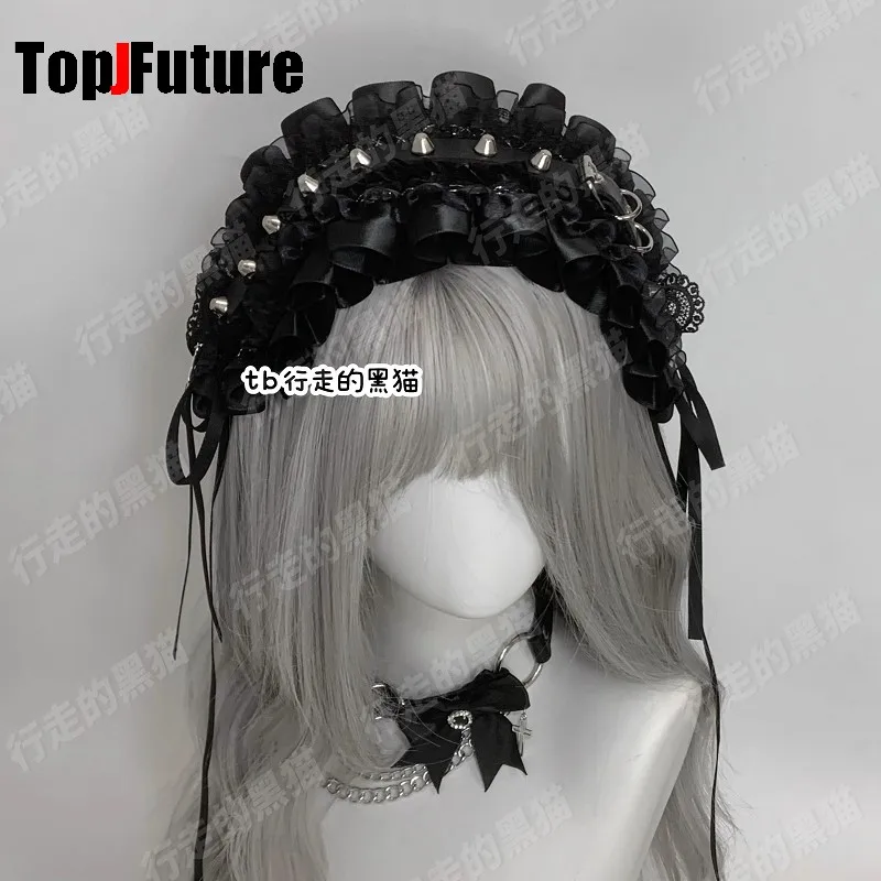 

Girl rivet flounce Lace Ruffle Spike y2k Women Gothic Lolita Cosplay Harajuku Punk Steampunk Headbands hairband Headband