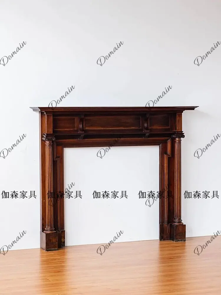 BJ Medieval Solid Wood Antique Fireplace Decorative Cabinet French Retro Old Fireplace Background Wall Roman Column