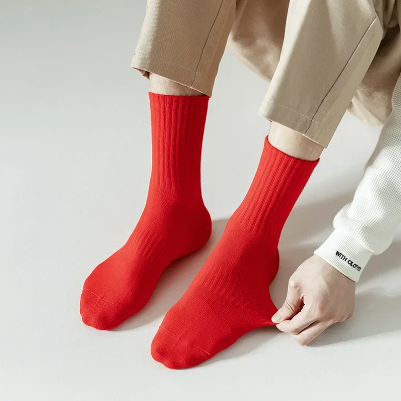 

Red Socks for Men New Year Christmas Party Socks Soft Breathable Stockings Mid Tube Stockings Absorb Sweat Festive Socks for Men