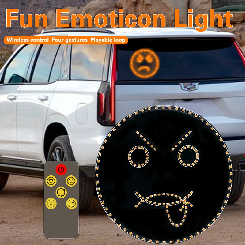 Fun Dynamic Remote Smart LED Smiling Face Light with Remote Control Car Rear Window Multifunctional Warning Reminder Lamp