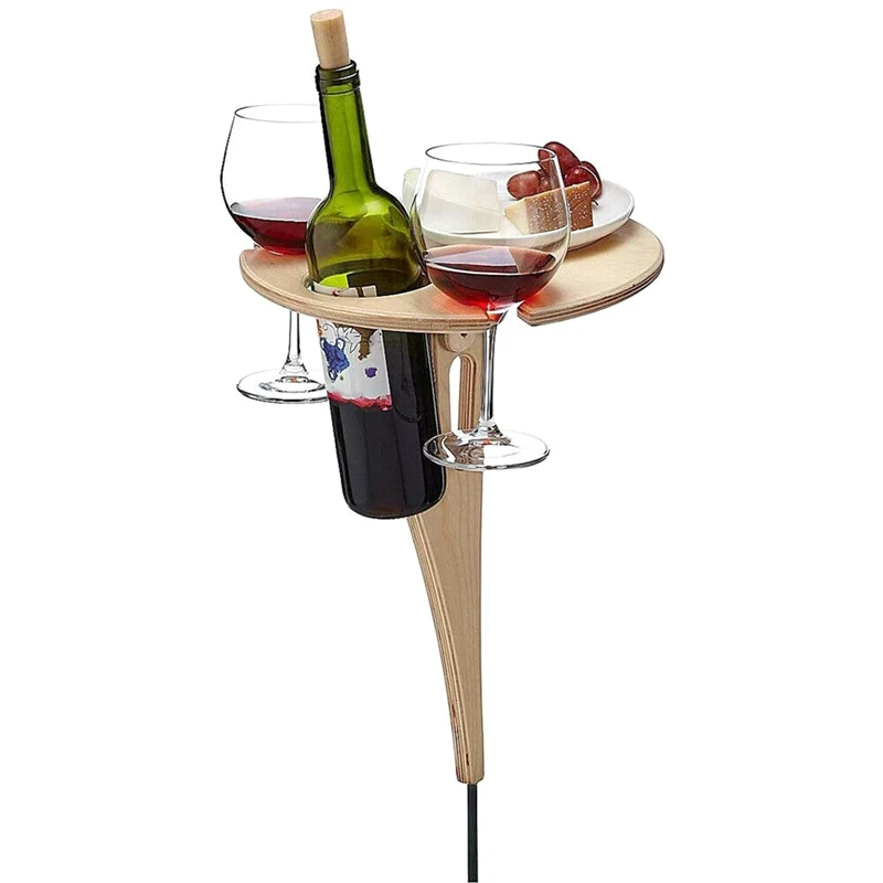 Outdoor Wine Table with Foldable Round Desktop Mini Wooden Picnic Table for Picnic Camping Wine Table Goblet Holder Wine Rack