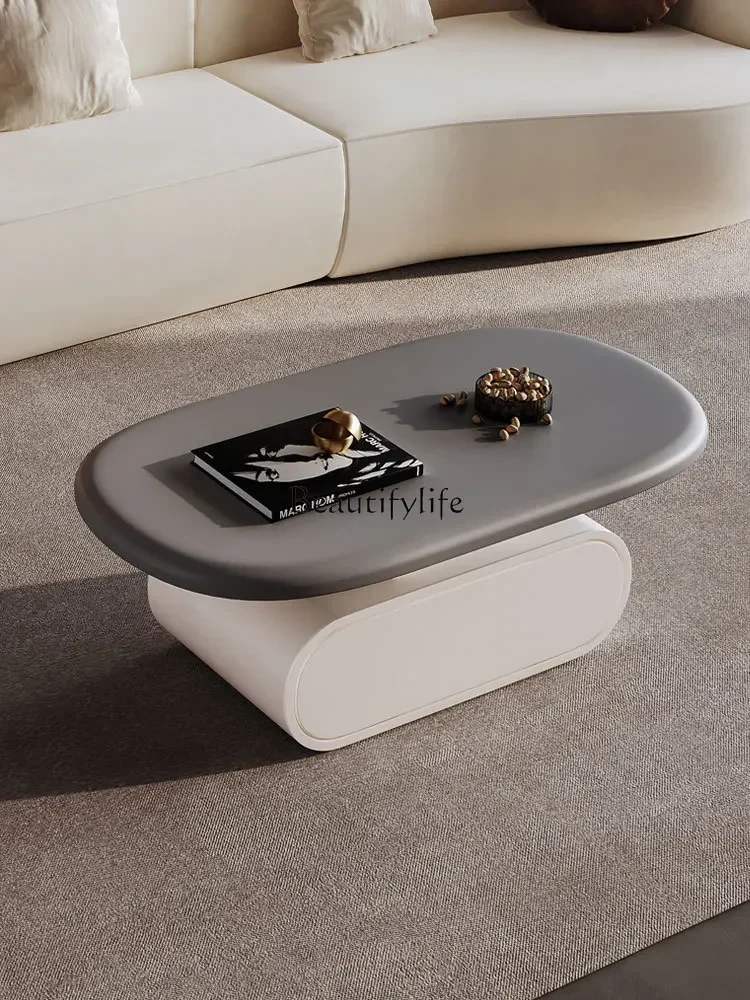 

pg45Wabi Sand Wind Log Color Round Coffee Table Household Small Unit Cream Wind Coffee Table