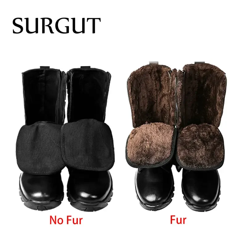 SURGUT High Top Style Snow Boots Men Warm Men Lace Up Tactical Boots Brand Fashion Winter Ankle Boots Leather Outdoor Footwear