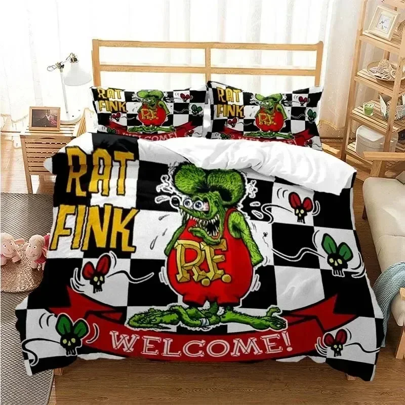 Luxury New 3D Print Cartoon Rat Fink Green Mouse Bedding Set Boys Girls Twin Queen Size Duvet Cover Bed Kids Adult Fashion