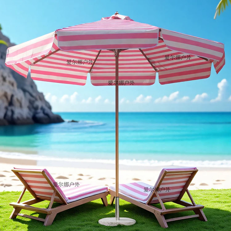 

Outdoor Striped Central Pillar Umbrella Villa Courtyard Garden Swimming Pool Parasol Seaside Beach Umbrella Colored Outdoor