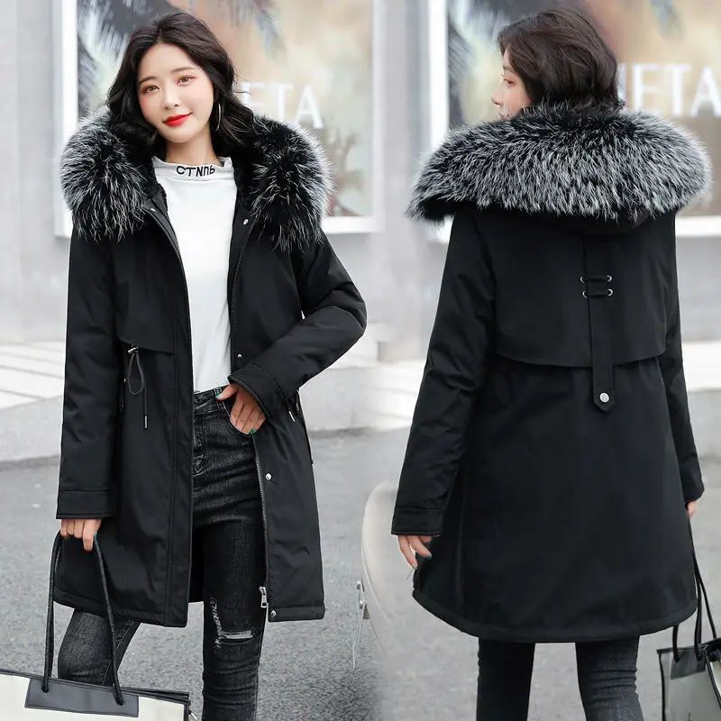 2023 New Women Down Cotton Coat Winter Jacket Female Brushed Parkas Long Pattern Outwear Large Size Overcoat