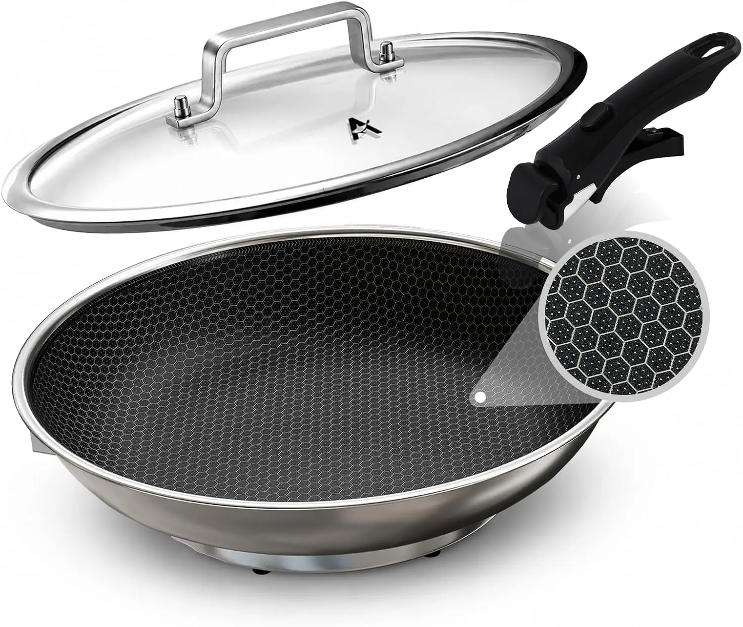 Stainless Steel Electric Skillet 12 Inch Non Stick Frying Pan Lid Detachable Handle Adjustable Temperature Dishwasher Friendly O