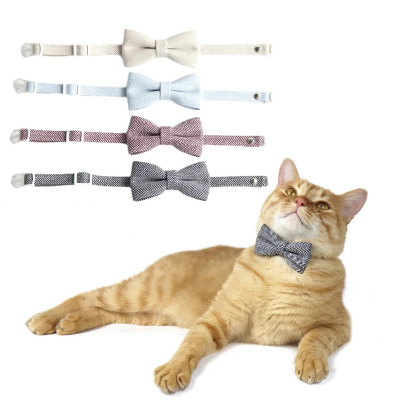 Solid Color Pets Cat Collars Adjustable Puppy Chihuahua Necklace Safety Buckle Kitten Bow Tie Rabbit Necktie