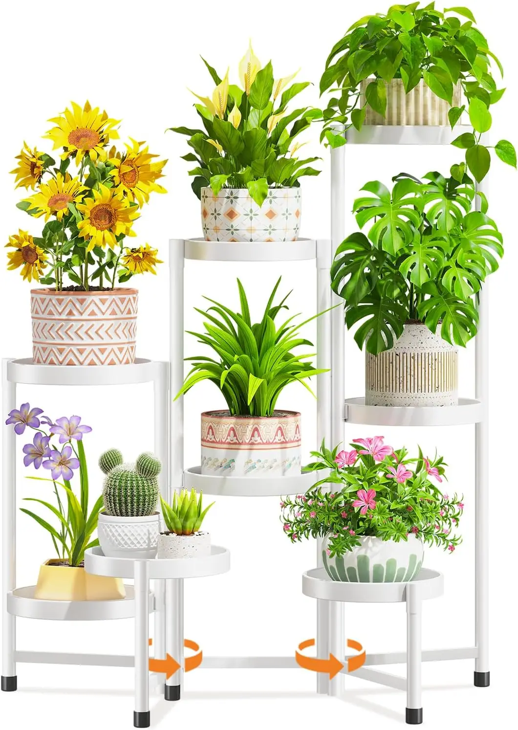 

8 Tiered Folding Tall Plant Stand Indoor for Multiple Large Planter, Heavy Duty Metal Adjustable Flower Rack for Narrow