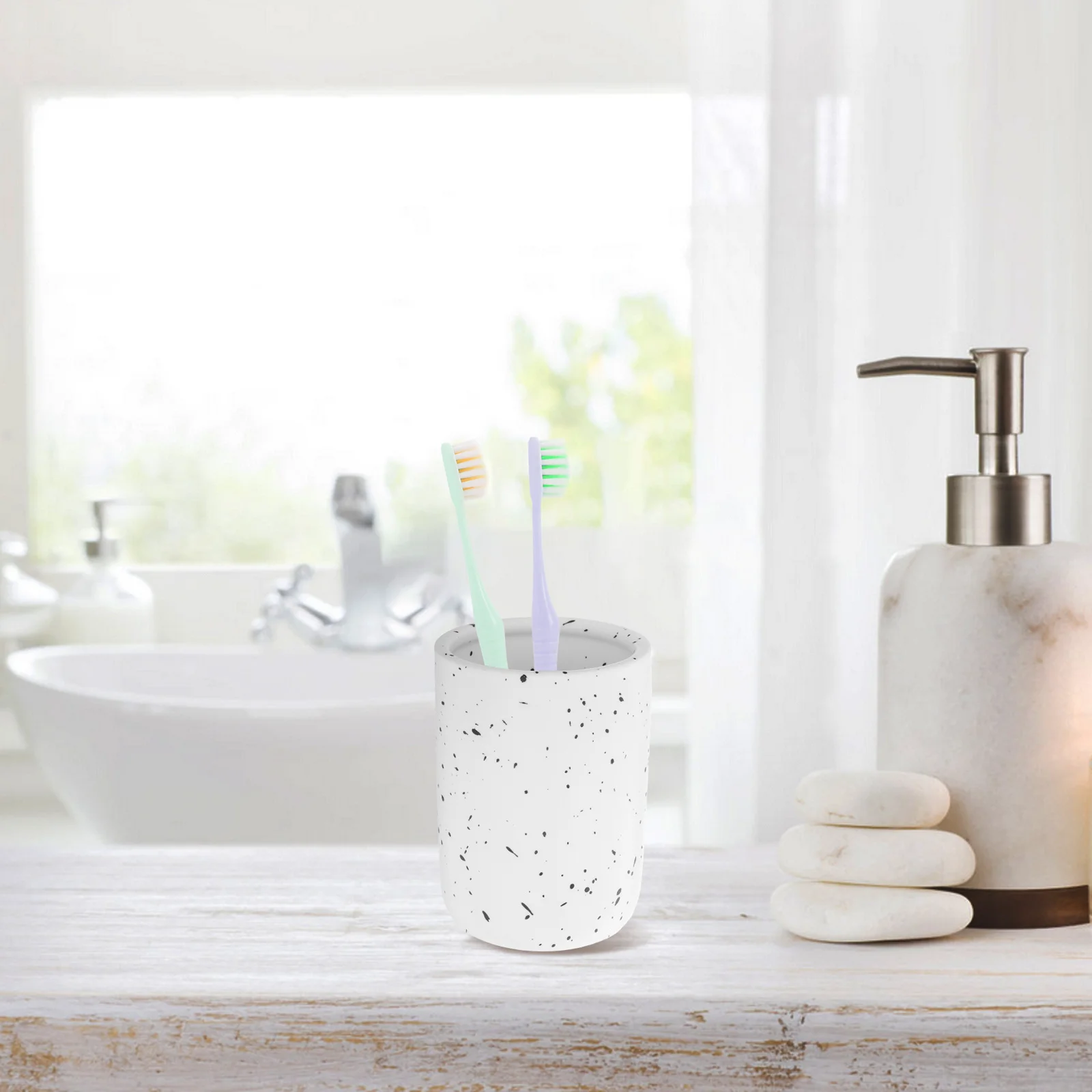 

Ceramic Toothbrush Cup 300ml Ink Splashed Pattern Smooth Rim Rinse Mug Bathroom Multipurpose Reusable Drinking Cup for Water