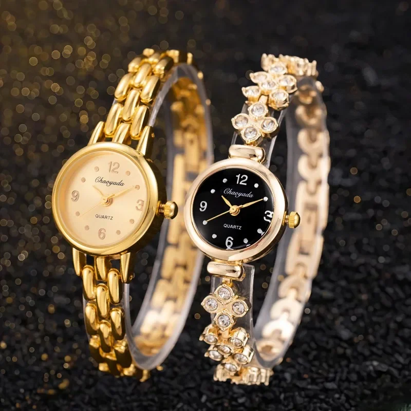 

Новые женские часы, комплект, элитный бренд, женские часы-браслет, модные элегантные золотые женские кварцевые часы с маленьким циферблатом, reloj para mujer