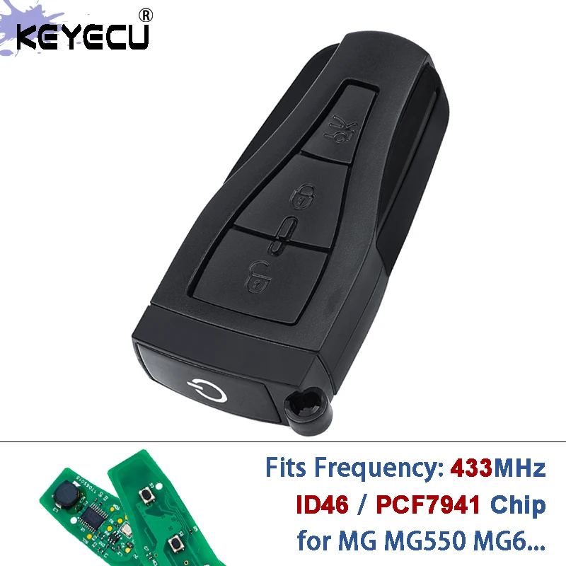 KEYECU 433MHz ID46 / PCF7941 Chip 3 Button Replacement Keyless Remote Key Fob for MG MG550 MG6