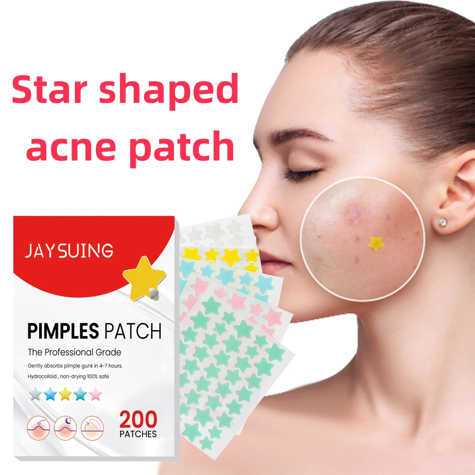 Jaysuing 200pcs star shaped acne patches for removing acne, repairing acne oil, and repairing facial skin color bumps stickers