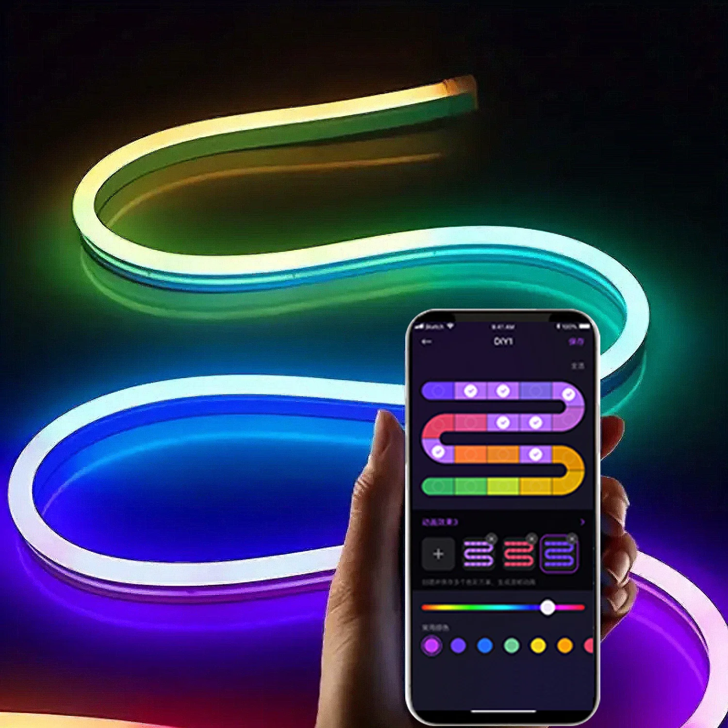 Neon LED Strip Lights 1/2/3M Silicone Neon Rope Light Music Sync DIY APP RGB Multicolor Chasing Strip Tape for Room Wall Decor