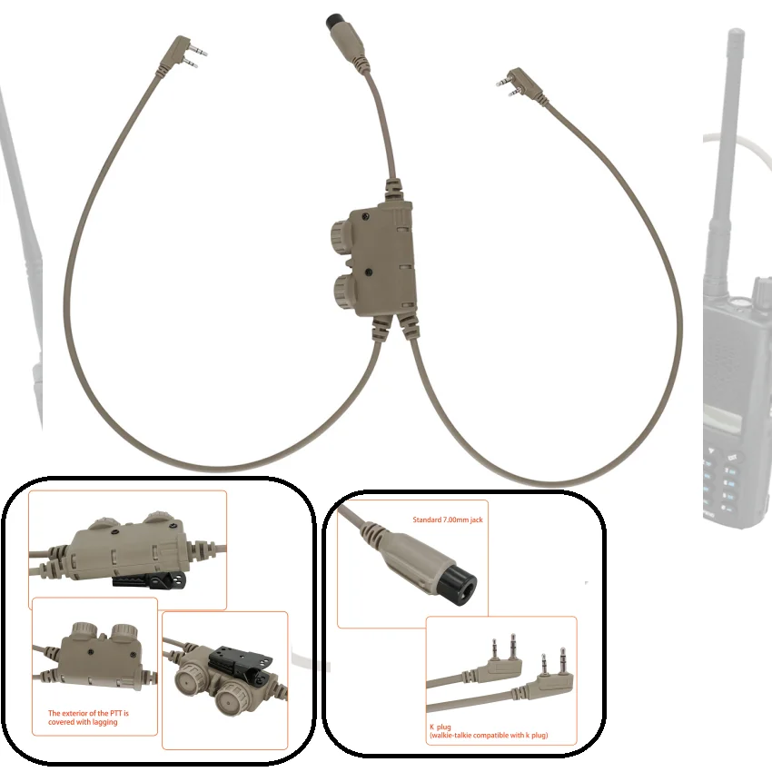 

TAC-SKY COMTC Tactical Shooting Headset Dual-Channel Communication RAC PTT K 2-Pin Connector U94 PTT for Baofeng UV5R