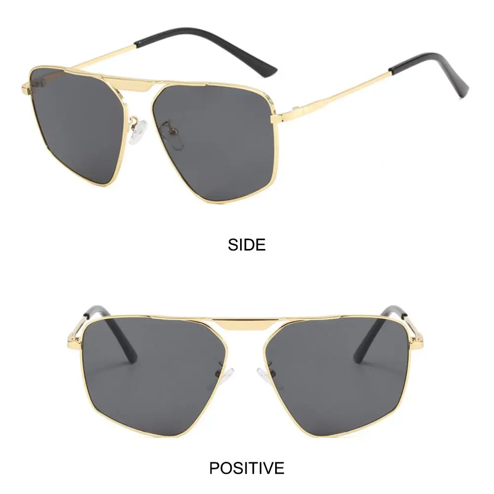 Onregelmatige veelhoekige metalen zonnebril Groot frame Single-Beam Dameszonnebril UV-bescherming Straatschieten
