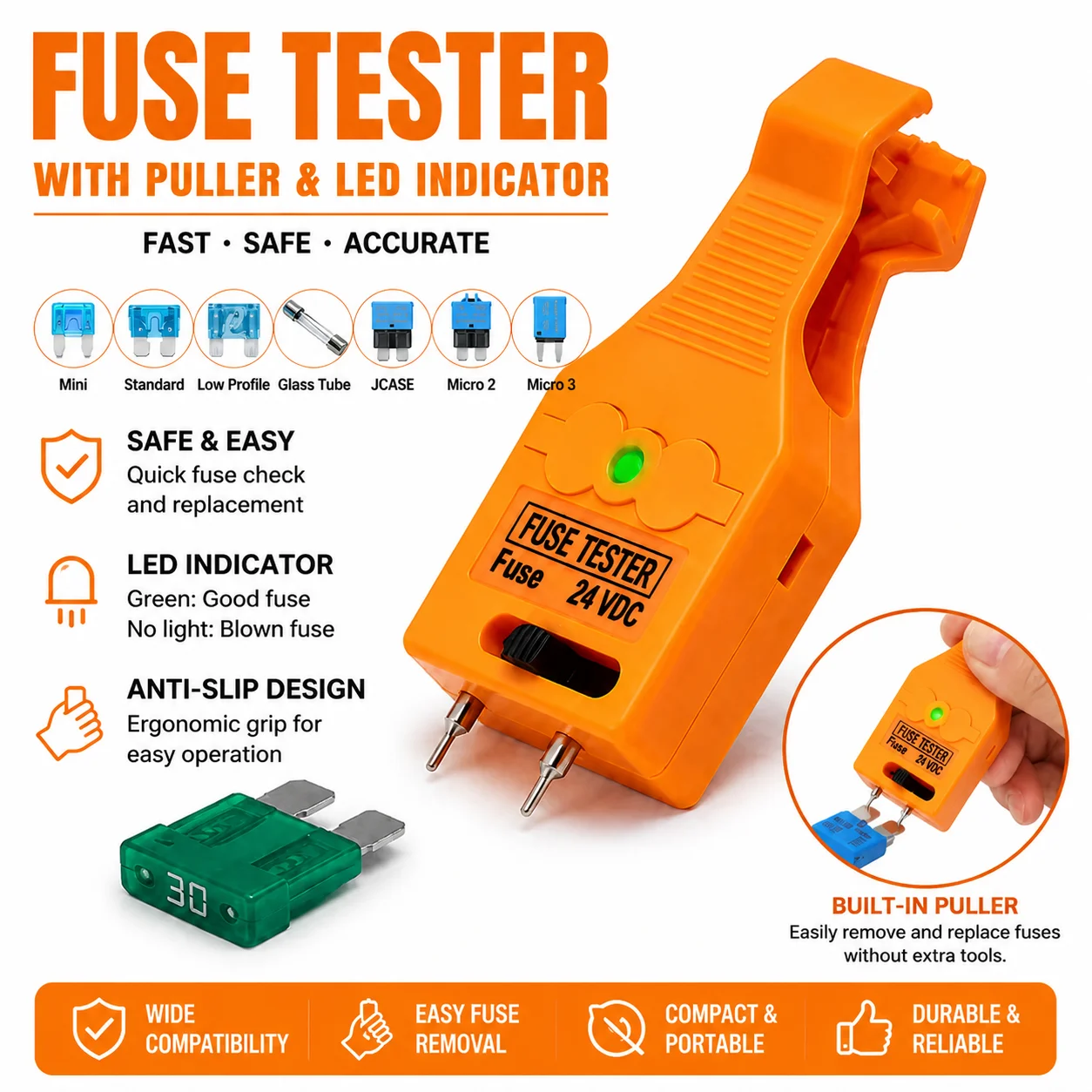 Fuse Tester Automotive Tester Blade Puller Multi-Functional Car Checker Puller Removal Tool Blade Auto Checker Universal