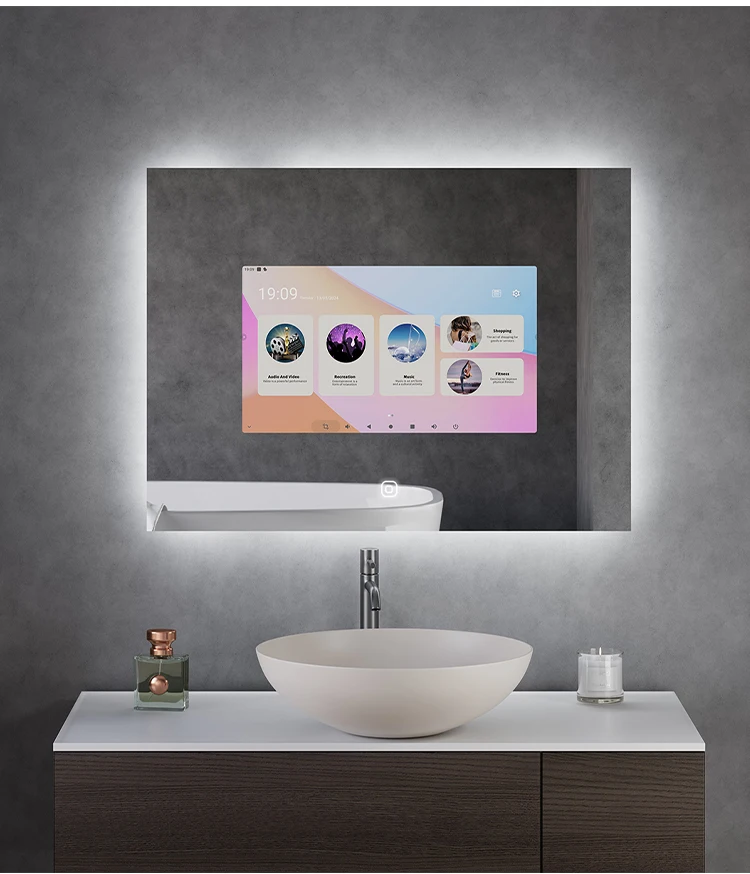 800*600mm Smart Bath Mirror with Built-in 15.6 Inch LED TV and Microphone Android 11 System