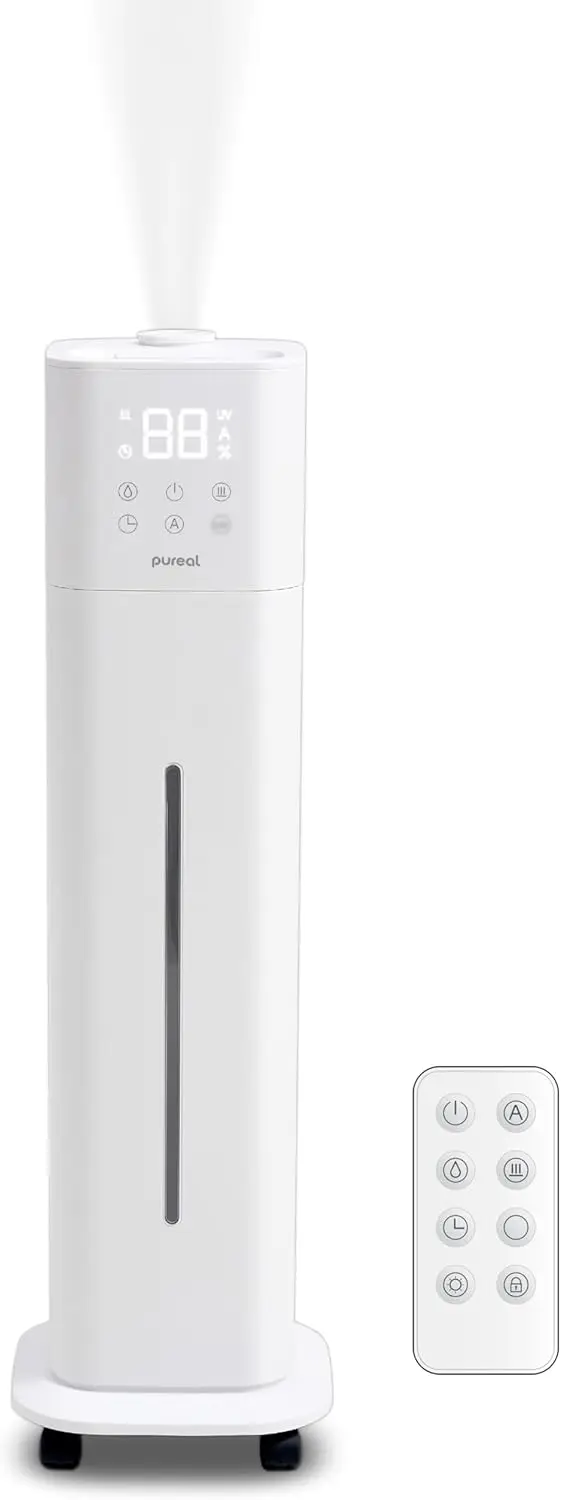 10L Tower Humidifier, 83H Runtime, Warm & Cool Mist, Large Room, Top-Fill Tank On Wheels, Auto Mode, 12H Timer, Remote