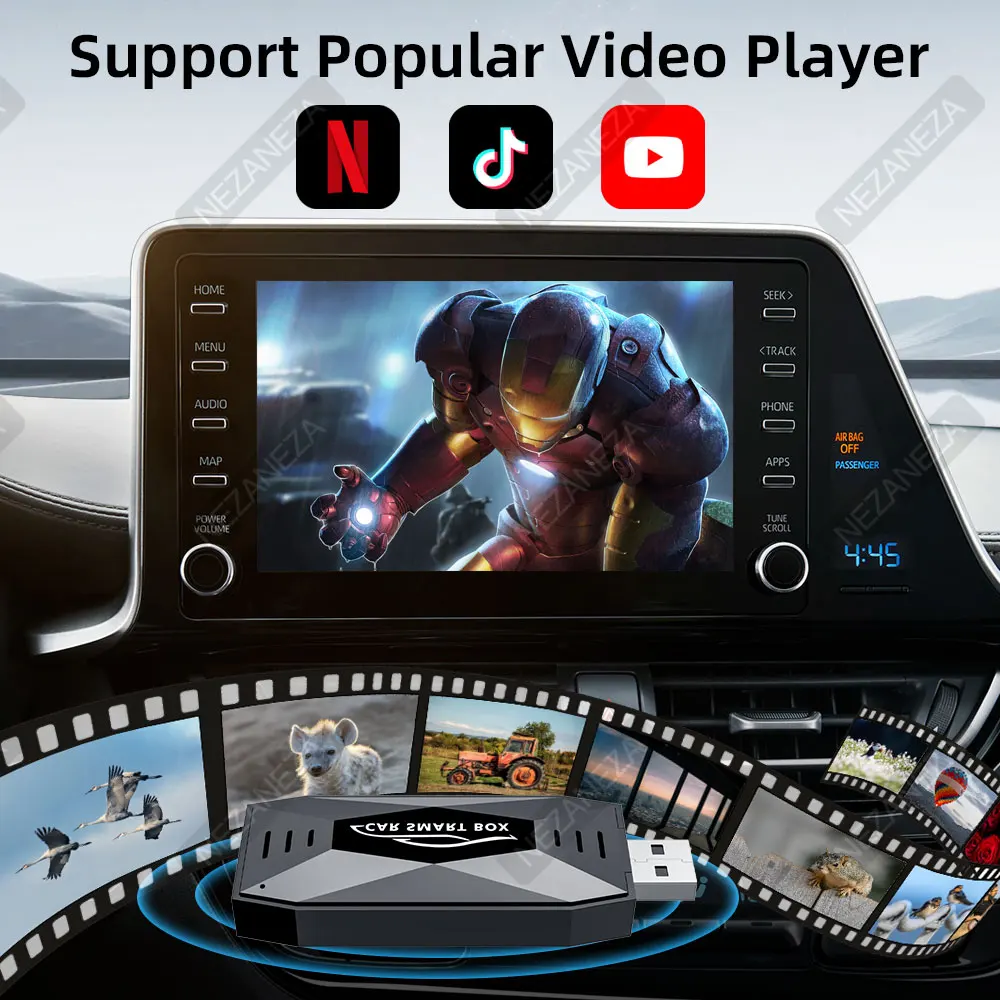 صندوق Mini 3In1 AI سلكي إلى CarPlay اللاسلكي Android Auto Support Netflix YouTube Tiktok USB Type-c Dongle محول السيارة