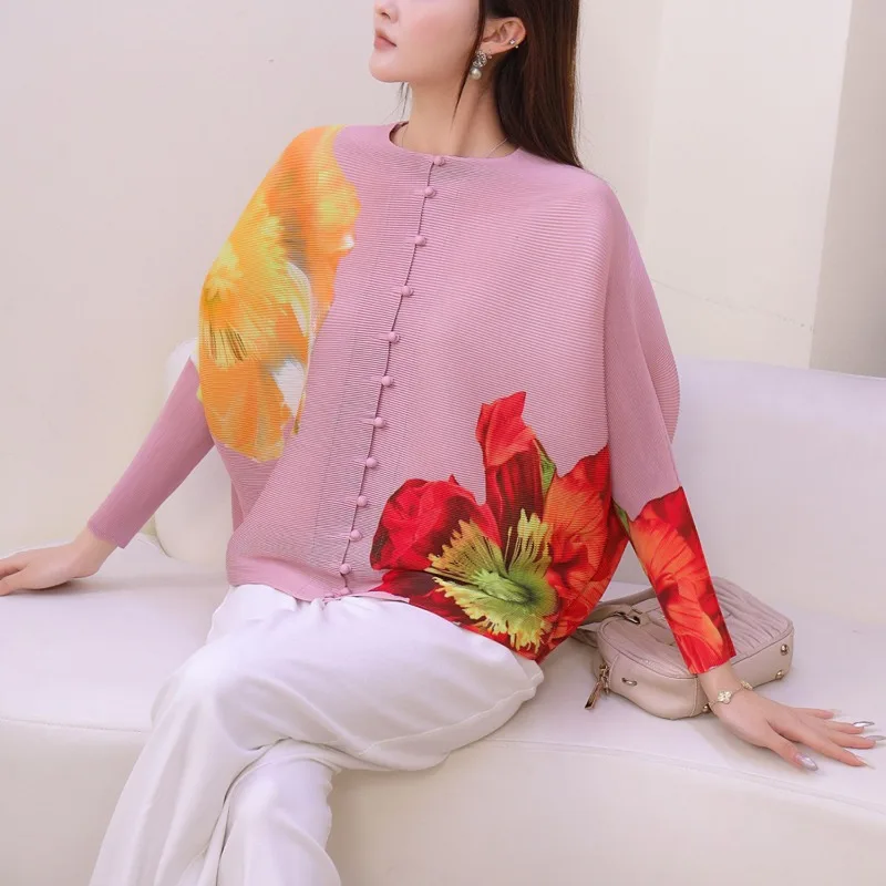 

Новая женская плиссированная рубашка Miyake с рукавами «летучая мышь», осенне-зимний весенний кардиган большого размера, топы, футболка, простая повседневная одежда