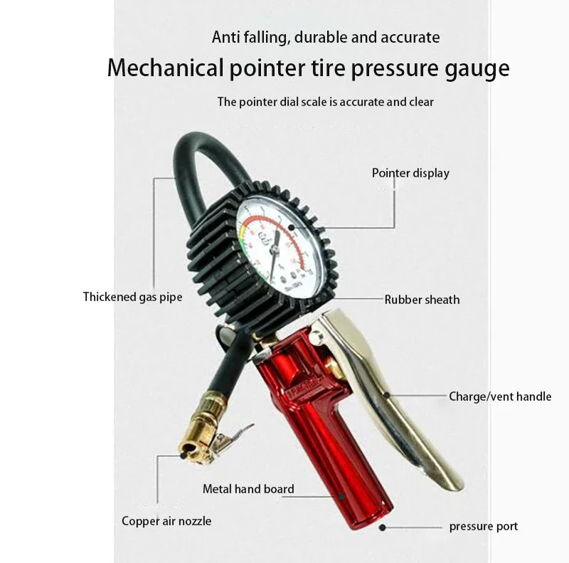 Pressure Gauges - High Precision Tire Pressure Monitor with Inflation Head for Automobiles - Inflating Gun for Tire RakingMachie